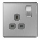 BG Flatplate Switched Socket Brushed Steel 1 Gang