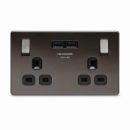 BG Flatplate Switched Socket + USB Black Nickel 2 Gang