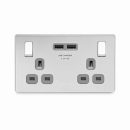 BG Flatplate Switched Socket + USB Chrome 2 Gang