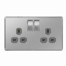 BG Flatplate Switched Socket Brushed Steel 2 Gang