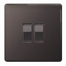 BG Flatplate Light Switch Black Nickel 2 Gang 2 Way