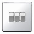 BG Flatplate Light Switch Chrome 3 Gang 2 Way