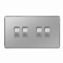 BG Flatplate Light Switch Brushed Steel 4 Gang 2 Way