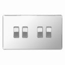 BG Flatplate Light Switch Chrome 4 Gang 2 Way